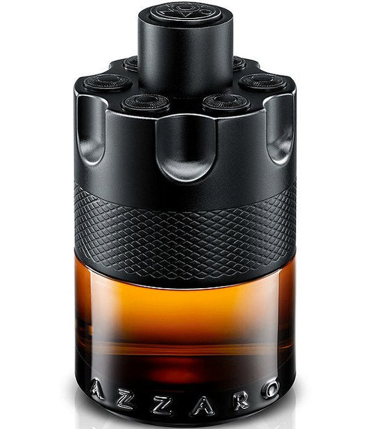 Azzaro The Most Wanted Men’s Eau de Parfum bottle with sleek black and gold design, showcasing the premium fragrance packaging.