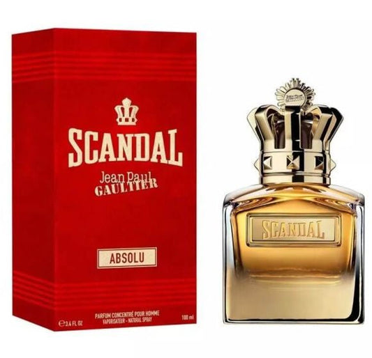 Jean Paul Gaultier Scandal Absolu Pour Homme men's Eau de Parfum bottle with sleek design and dark accents.