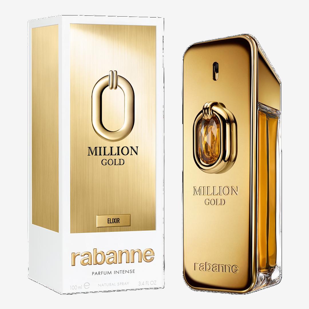 Paco Rabanne 1 Million Gold Elixir for Men Eau de Parfum bottle with gold accents and sleek design.