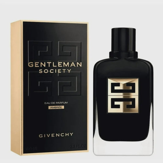 Givenchy Gentleman Society Ambrée men's Eau de Parfum bottle with elegant packaging and a sleek design.