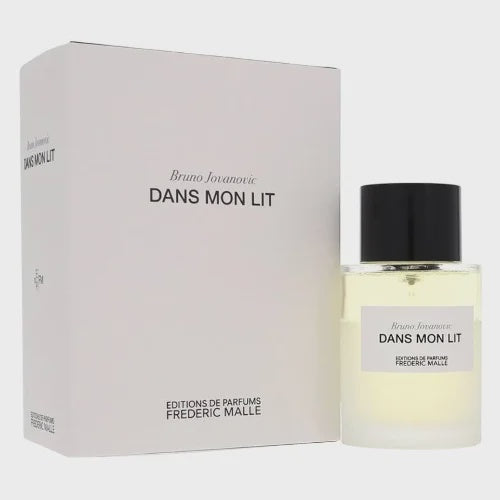 Frederic Malle Dans Mon Lit unisex Eau de Parfum bottle displayed with minimalist design and elegant packaging.