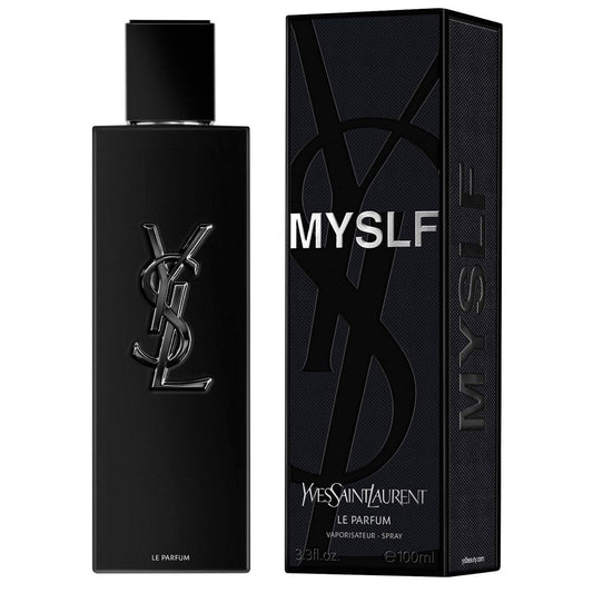 Yves Saint Laurent Myslf Le Parfum men's Eau de Parfum bottle with sleek black design and YSL branding.