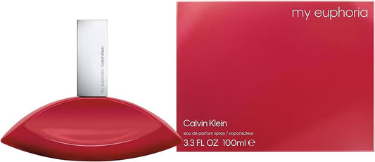 Calvin Klein My Euphoria women’s EDP perfume bottle with elegant design and purple accents on a white background.
