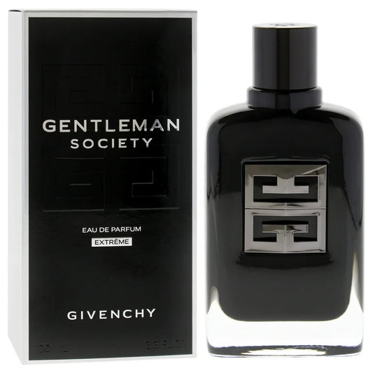 Givenchy Gentleman Society Extrême men's Eau de Parfum bottle with sleek black design and elegant branding.