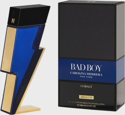Carolina Herrera Bad Boy Cobalt Absolute men's Eau de Parfum bottle with sleek design and blue accents.