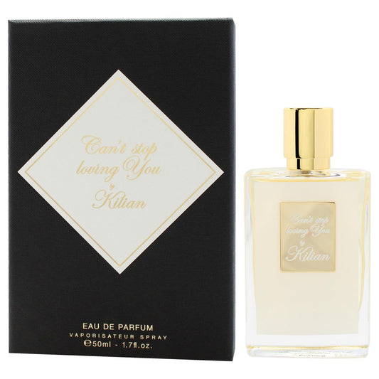By Kilian Can't Stop Loving You women's EDP perfume bottle with elegant packaging and floral accents.