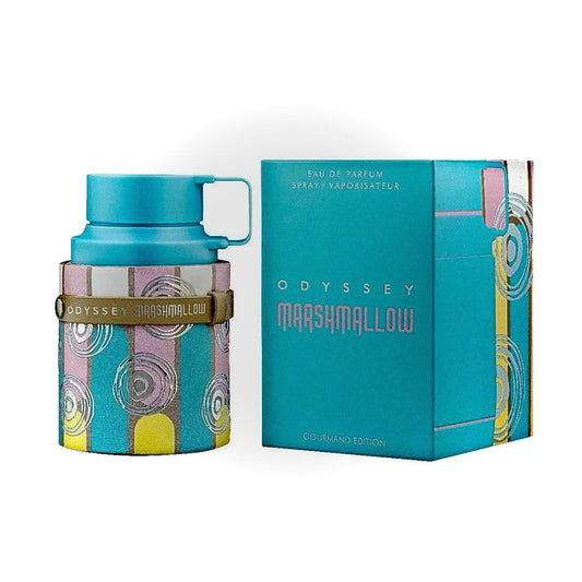 Armaf Odyssey Marshmallow Gourmand unisex Eau de Parfum bottle with a sleek design and elegant packaging.