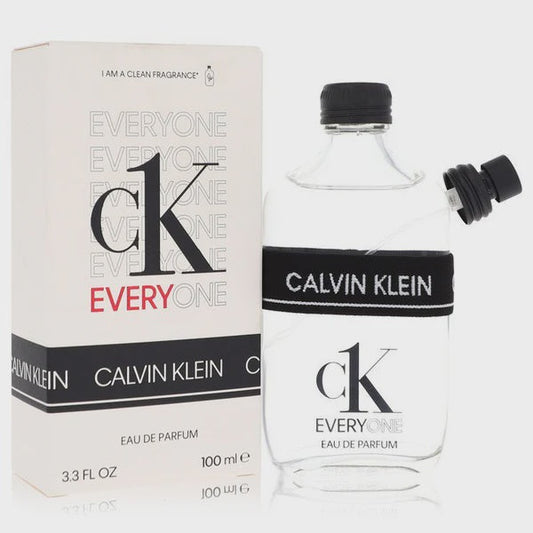 Calvin Klein CK Everyone unisex Eau de Parfum bottle with minimalist design and clear glass showing the fragrance inside.