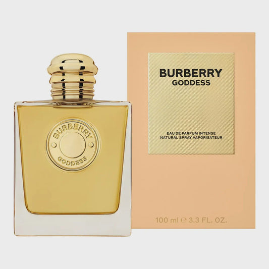 Burberry Goddess Intense women's EDP perfume bottle with elegant design, 100ml size, showcasing the luxurious fragrance.