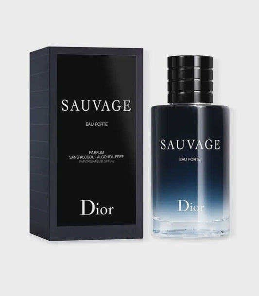 Christian Dior Sauvage Eau Forte men's perfume bottle with sleek design and clear label, 100ml size.