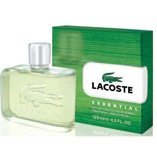 Lacoste Essential for Men Eau de Toilette bottle showcasing the classic Lacoste branding and sleek design.