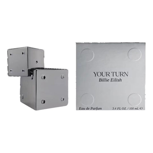 Billie Eilish Your Turn for Women EDP fragrance spray, 3.4 oz, featuring a sleek bottle design and floral scent.