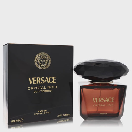Versace Crystal Noir for Women perfume bottle with elegant design and black accents, showcasing the luxurious fragrance packaging.