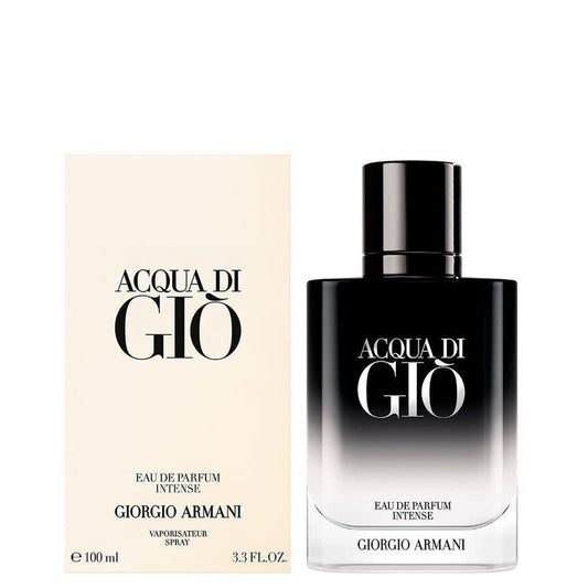 Giorgio Armani Acqua di Gio Eau de Parfum Intense for Men spray bottle, 3.4 oz, with sleek design and fragrance label visible