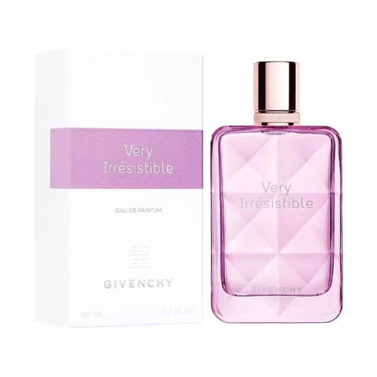 Givenchy Very Irresistible 2025 women's EDP perfume spray bottle, elegant packaging, and fragrance details.