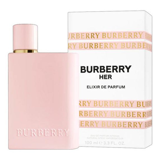 Burberry Her Elixir for Women EDP bottle with elegant design and floral accents, showcasing the luxurious fragrance packaging.