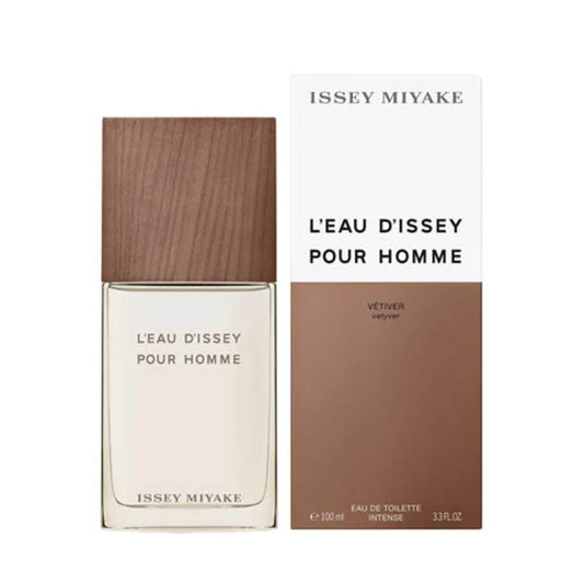 Issey Miyake L'Eau d'Issey Vetiver Men EDT spray bottle, intense fragrance with vetiver notes and sleek design.