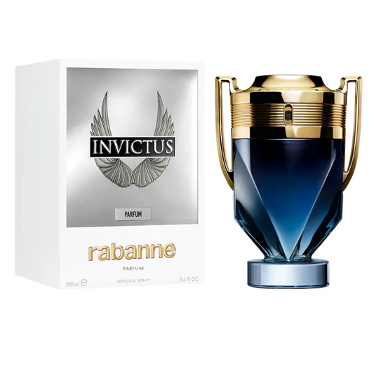 Paco Rabanne Invictus Parfum for Men, 100ml bottle with sleek design and luxurious fragrance, displayed against a plain background.