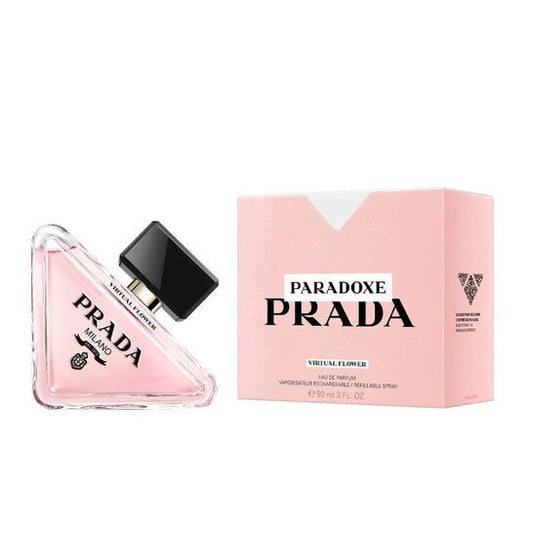 Prada Paradoxe Virtual Flower for Women EDP perfume bottle with floral design and branding visible on the spray cap.